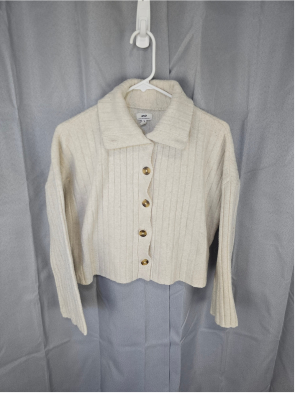 Women's Aerie Ribbed Button-Up Cardigan Sweater Beige XXS